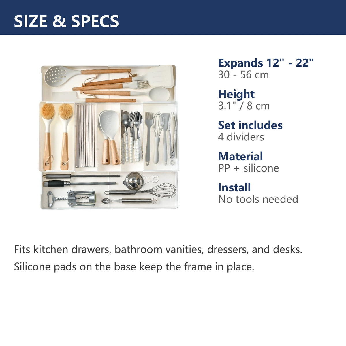 Expandable Drawer Organizer Set - 4 Pack Adjustable Dividers