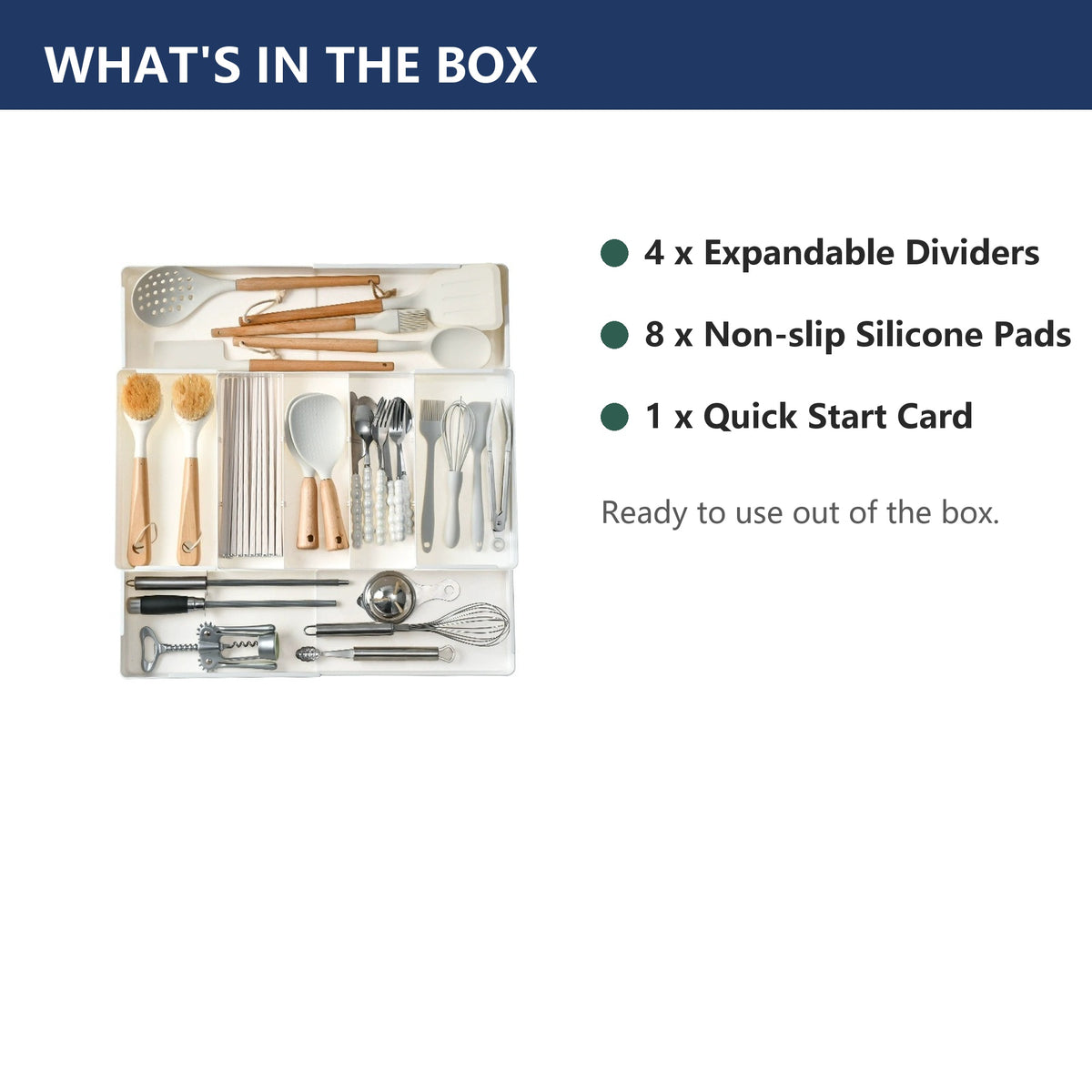 Expandable Drawer Organizer Set - 4 Pack Adjustable Dividers